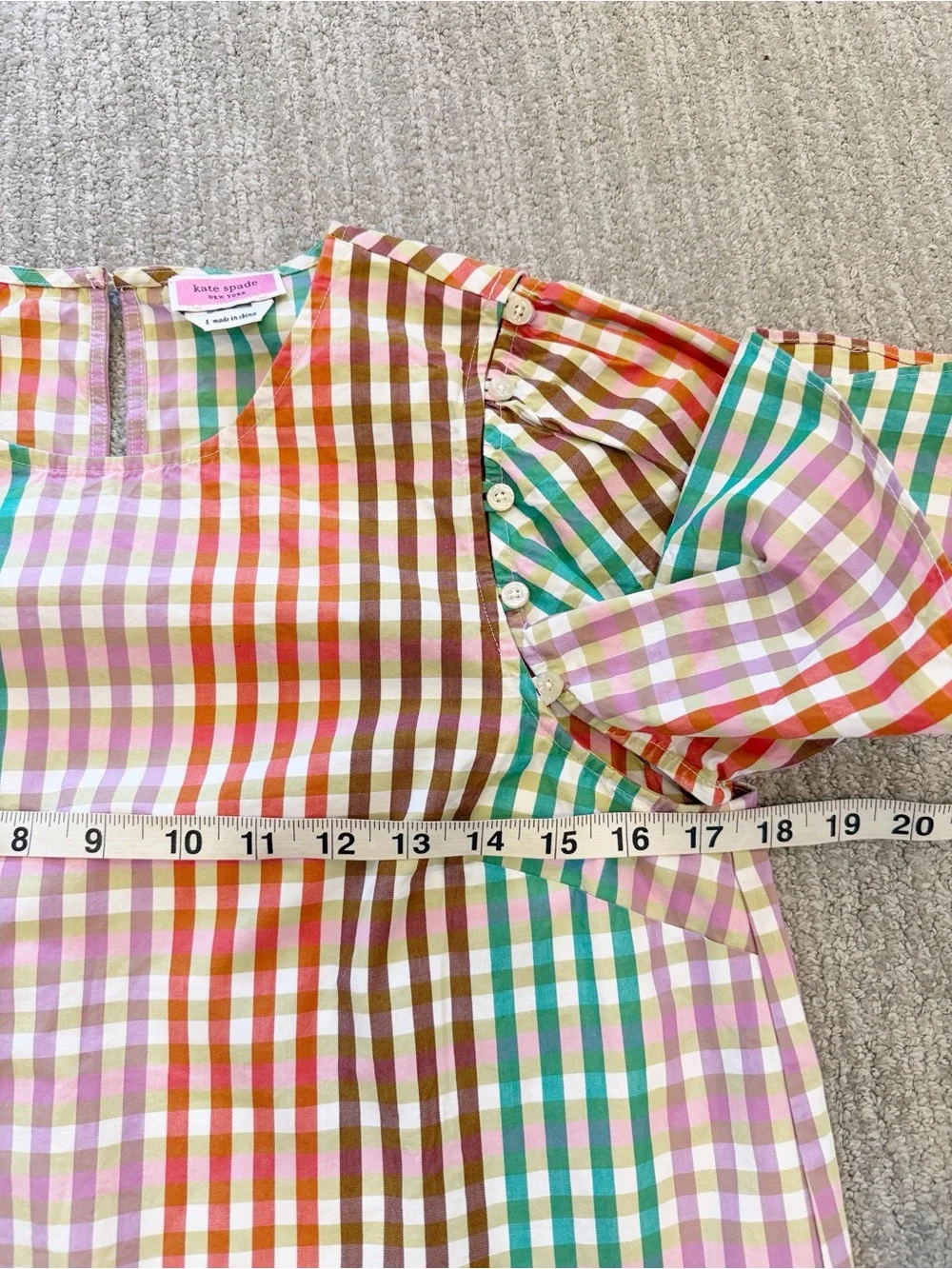 Kate Spade Multi Plaid Flutter Sleeve Top